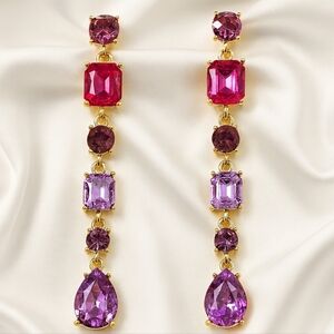 Elegant Gold Drop Earrings – Pink & Purple Gemstones, Luxury Statement Jewelry